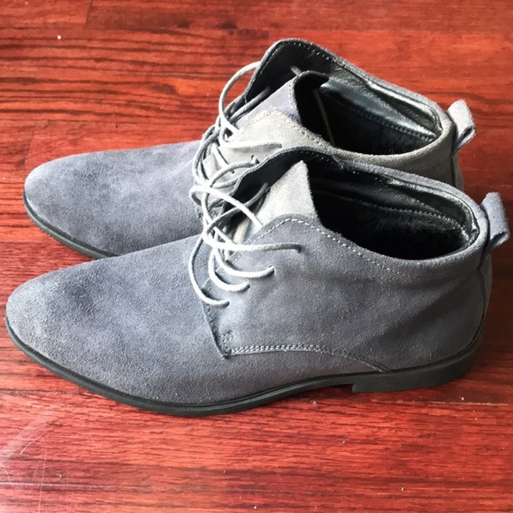 NWOT Faux gray suede oxford lace up mens shoes/booties pointy toe size 42/8.5 US - Picture 1 of 11